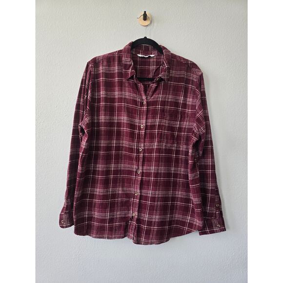 Sonoma Burgundy Plaid Flannel Shirt XL Cotton Fall Layering Essential Grunge - Picture 1 of 7